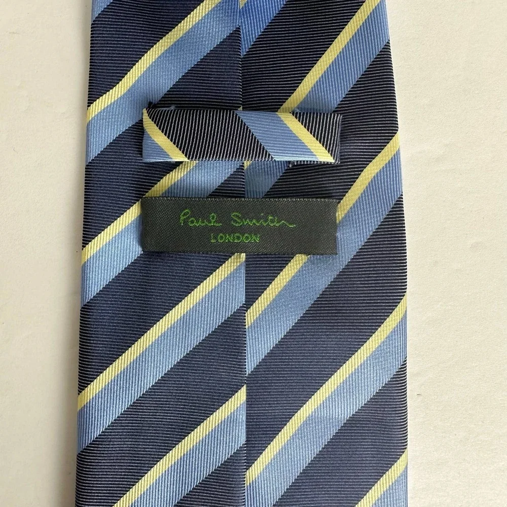 Paul‎ Smith London Blue Yellow Diagonal Striped Silk Men’s Repp Neck Tie Handmad
